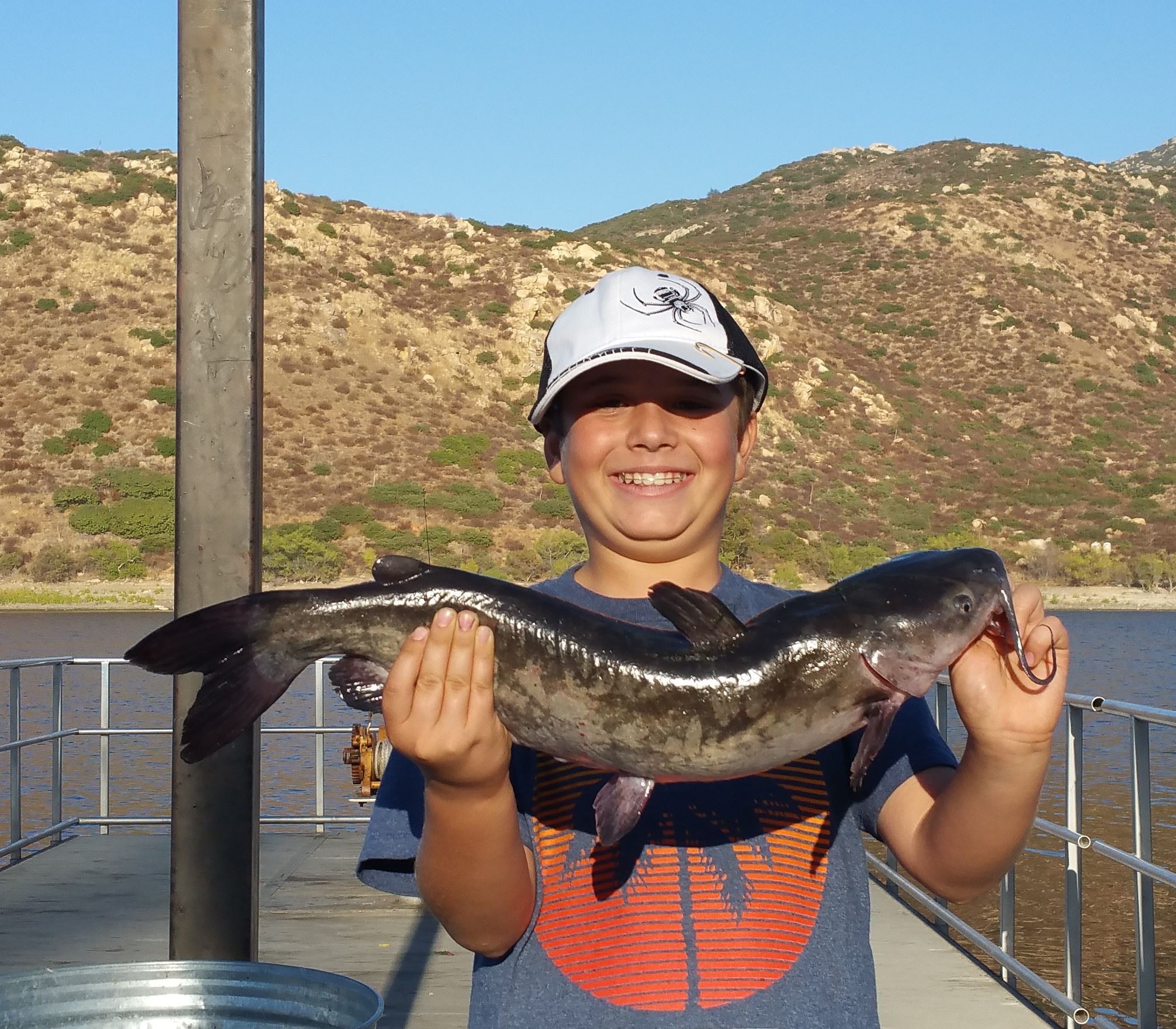 Ty Malcangio, Poway, 11 yo, 4.5 lb cat, spoon, Fishing Pier, 12 Oct 17 - Crop