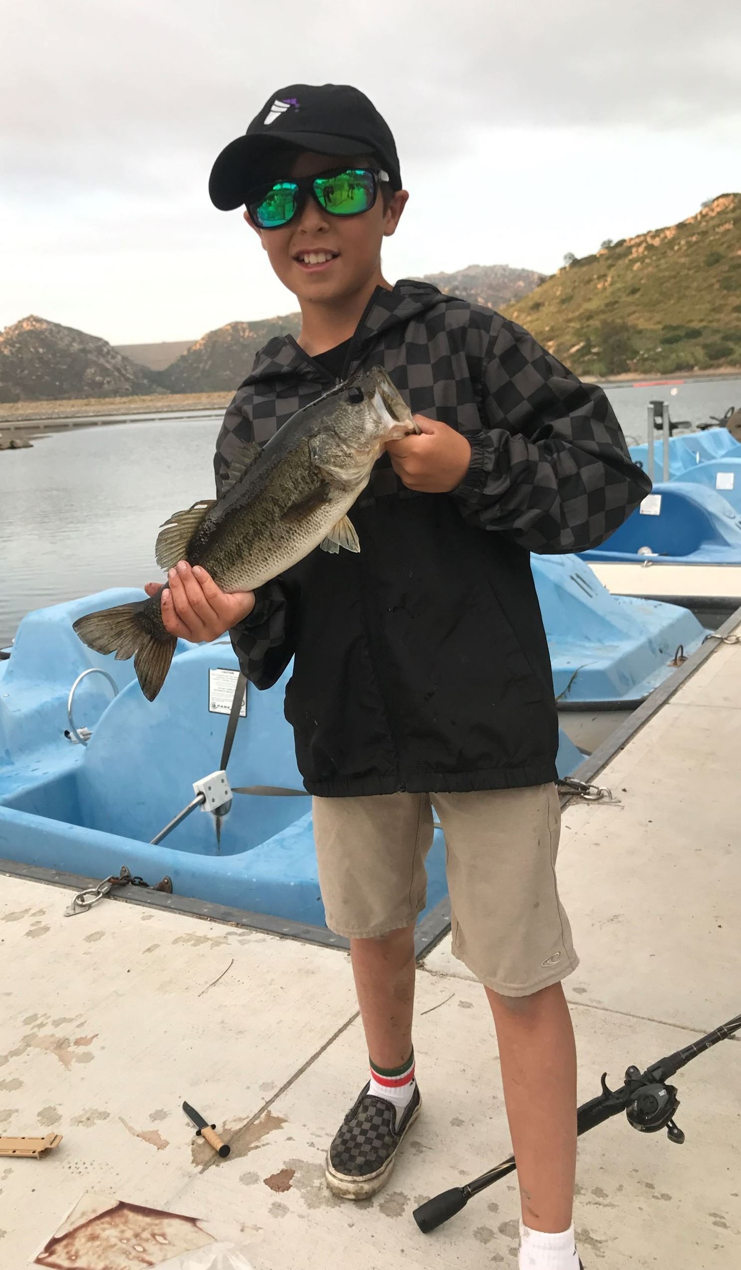 Jesse Pena 3lb bass, north of pier 12 May 2019 crawdad.