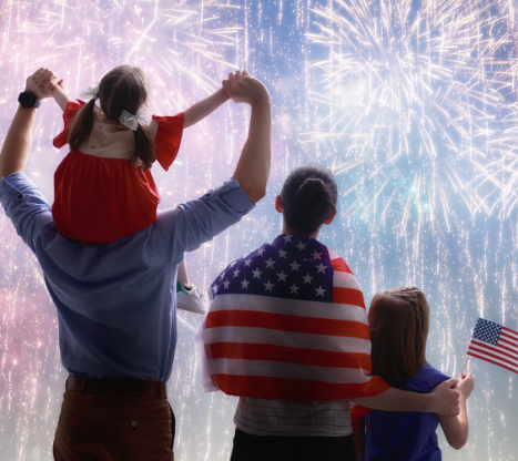 family watching fireworks