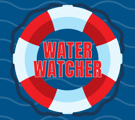 water watcher graphic with water safety ring