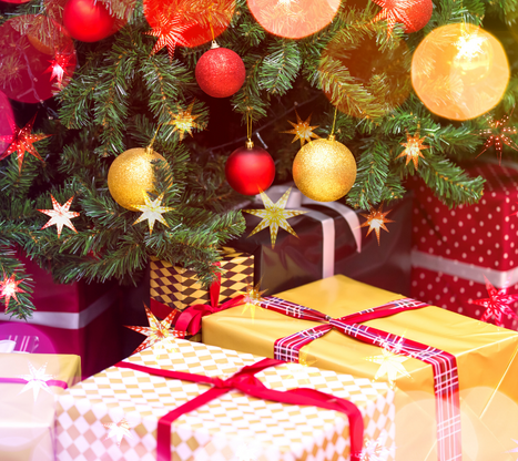 holiday presents under a tree