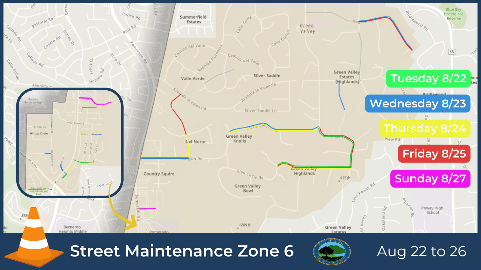 Map of Asphalt Repairs Schedule Aug 22 to 26