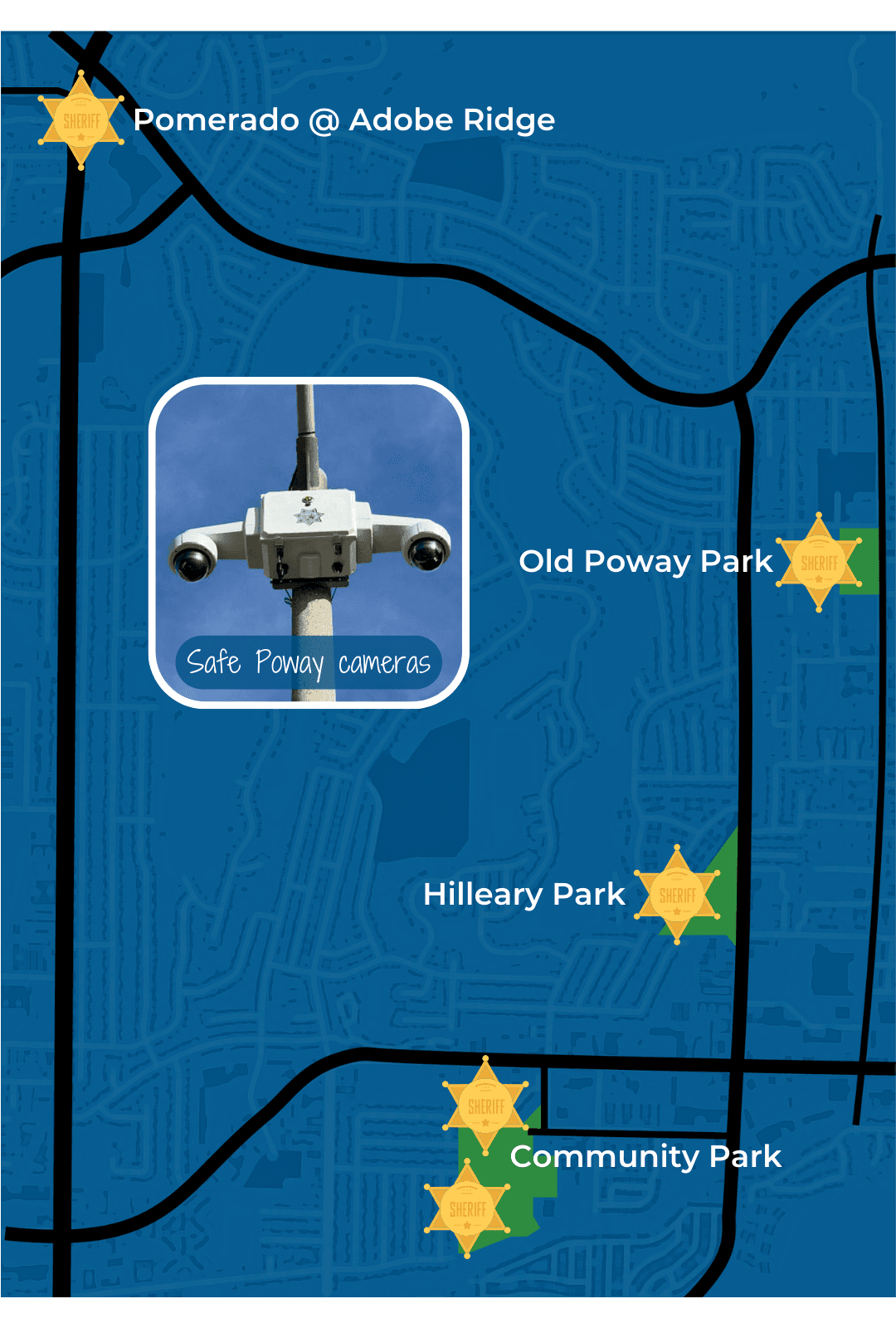 Map showing placement of Safe Poway Sheriff's cameras