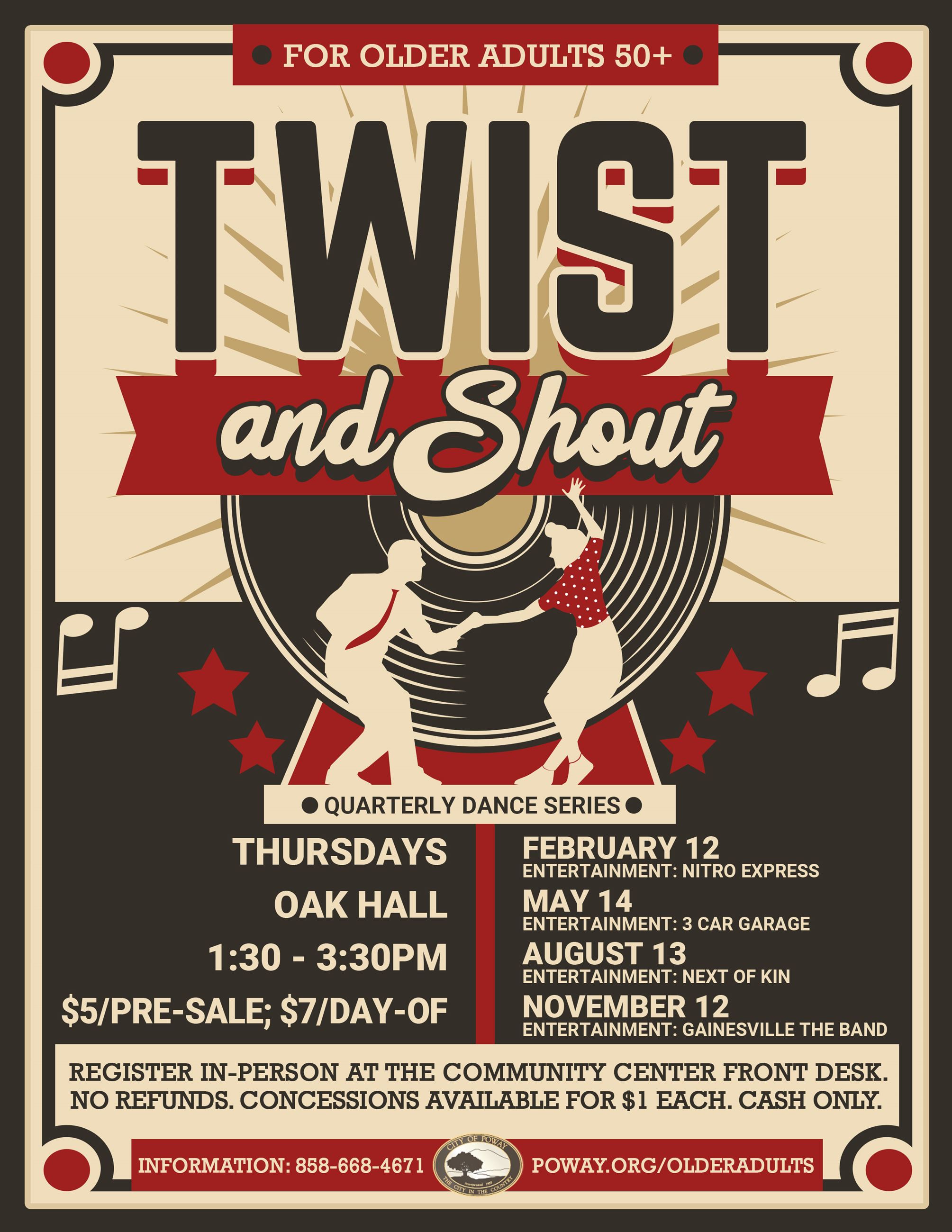 2026 Twist and Shout Flyer with dates and bands