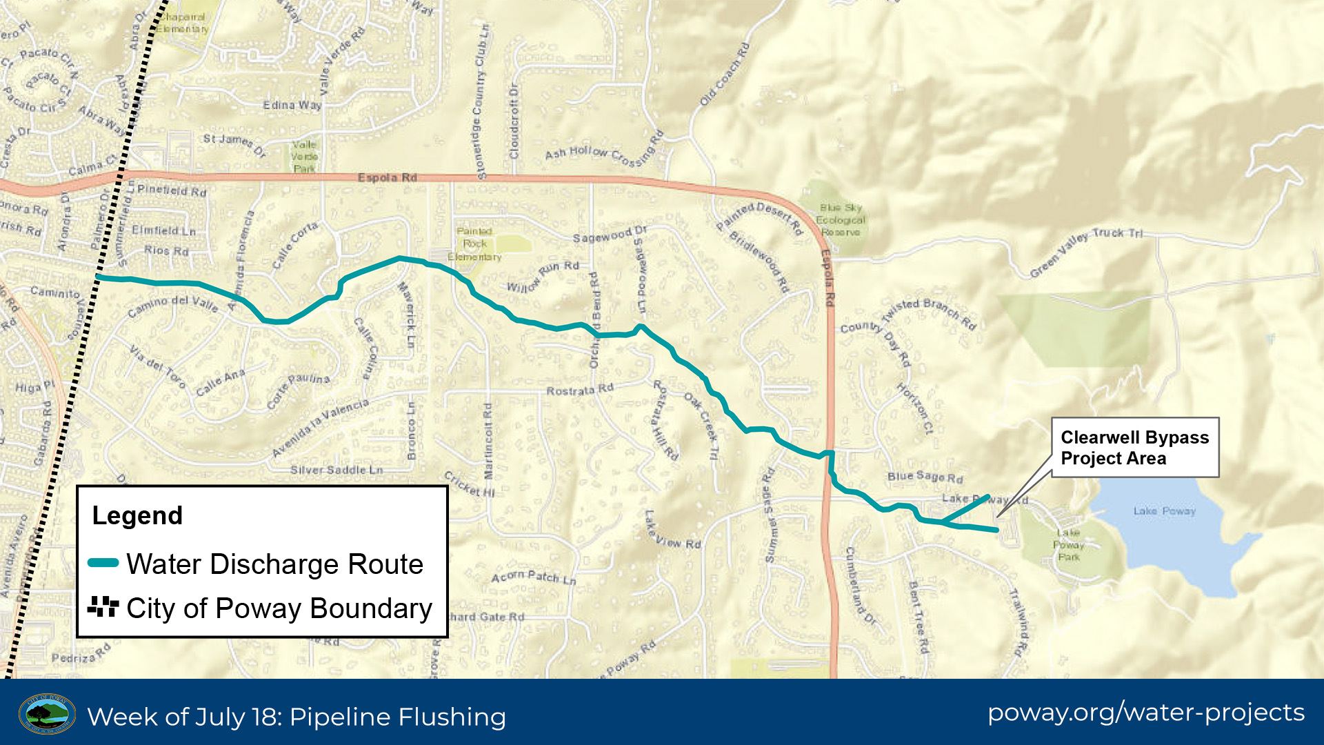 diagram showing the water flow route for pipeline flushing the week of July 18