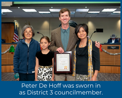 Incoming Councilmember Peter De Hoff with family