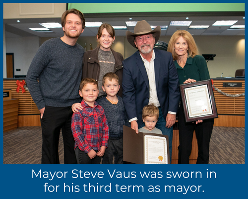 Re-elected Mayor Steve Vaus with family