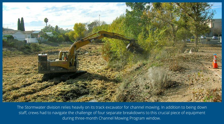 The Stormwater division relies heavily on its track excavator for channel mowing