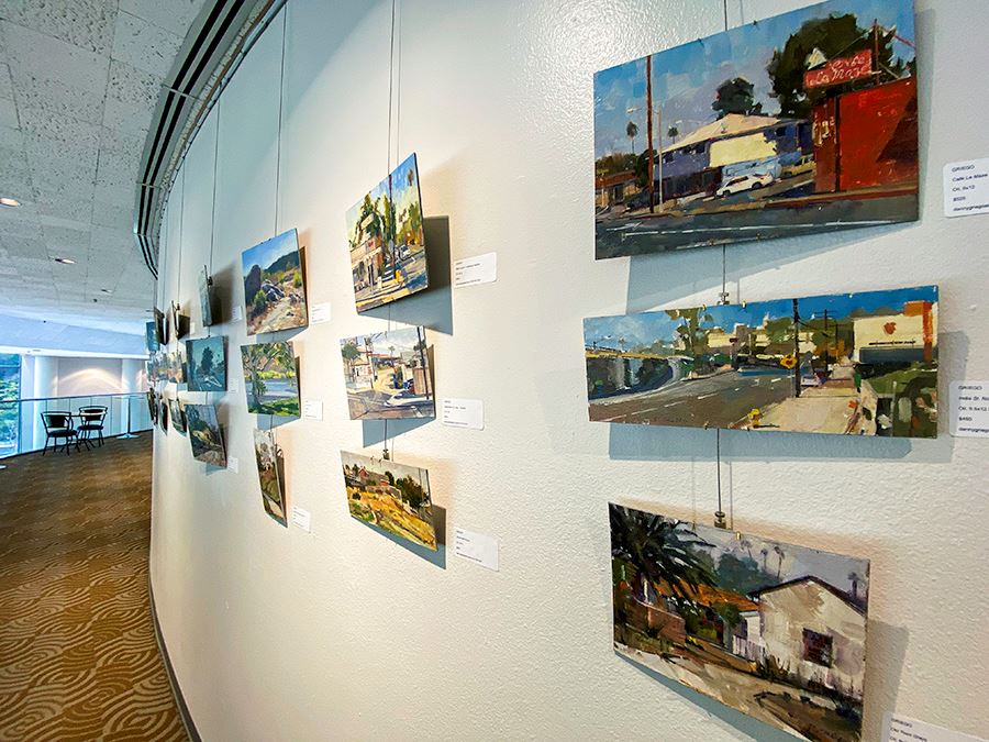paintings from the February art exhibit displayed at the Poway Center for the Performing Arts